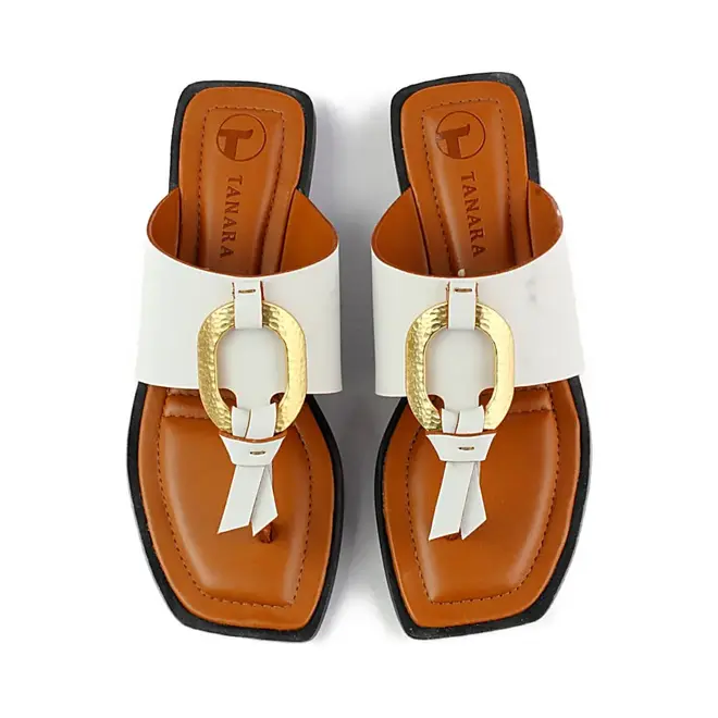 Tamanco Flat Tanara Fashion Branco e Marrom Feminino