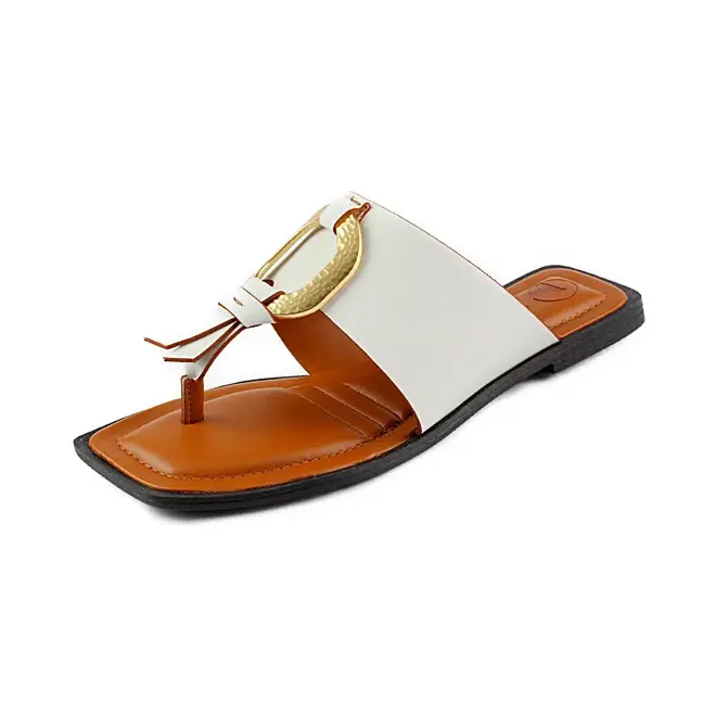 Tamanco Flat Tanara Fashion Branco e Marrom Feminino