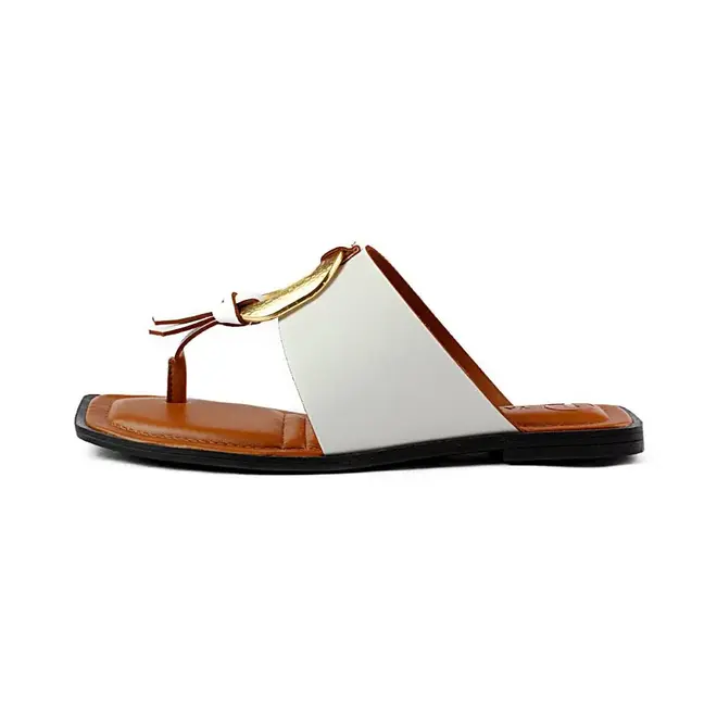 Tamanco Flat Tanara Fashion Branco e Marrom Feminino