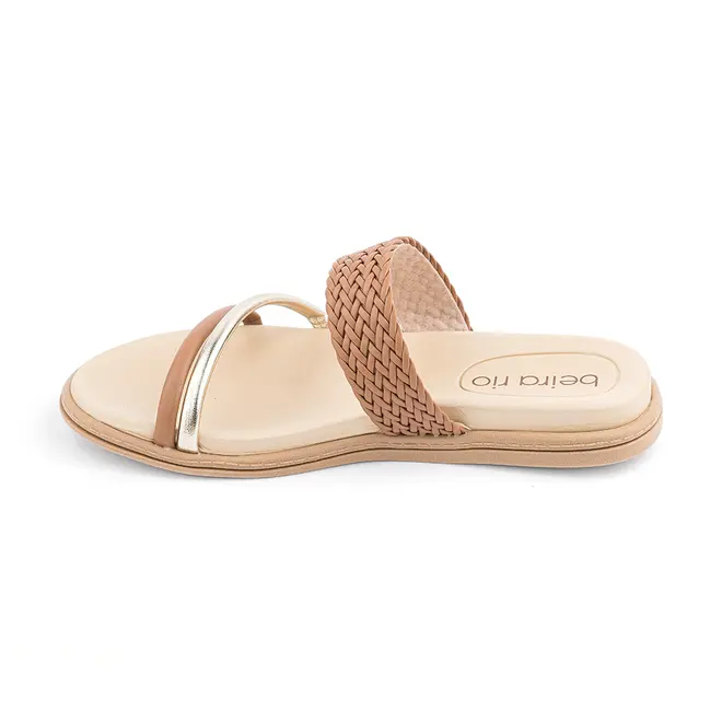 Tamanco Rasteira Beira Rio Camel e Dourado Feminino
