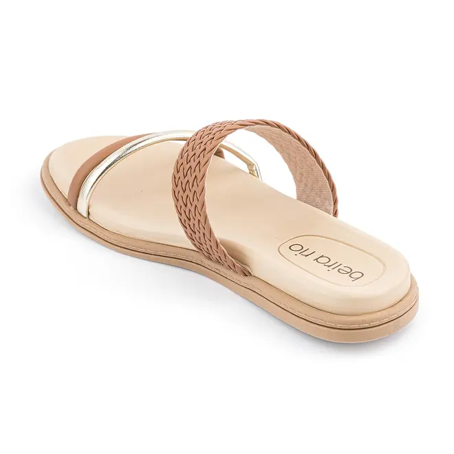 Tamanco Rasteira Beira Rio Camel e Dourado Feminino