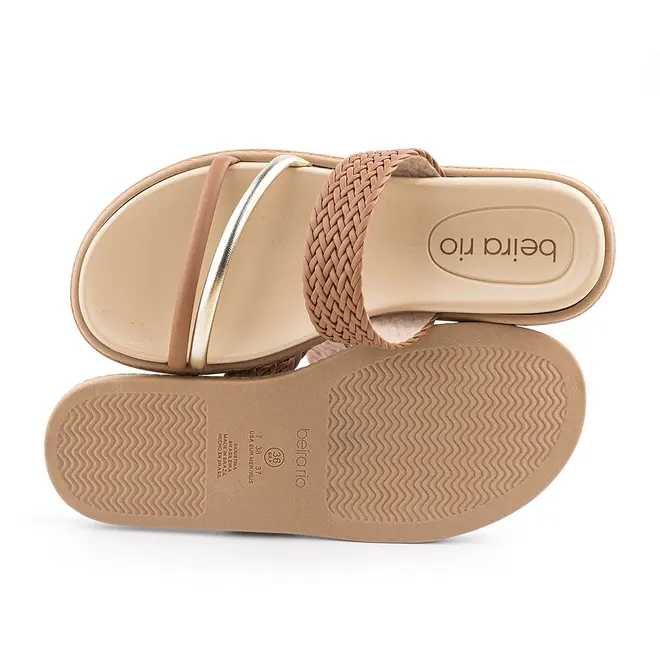 Tamanco Rasteira Beira Rio Camel e Dourado Feminino