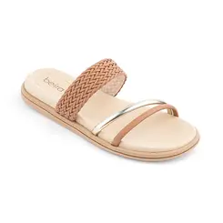 Tamanco Rasteira Beira Rio Camel e Dourado Feminino