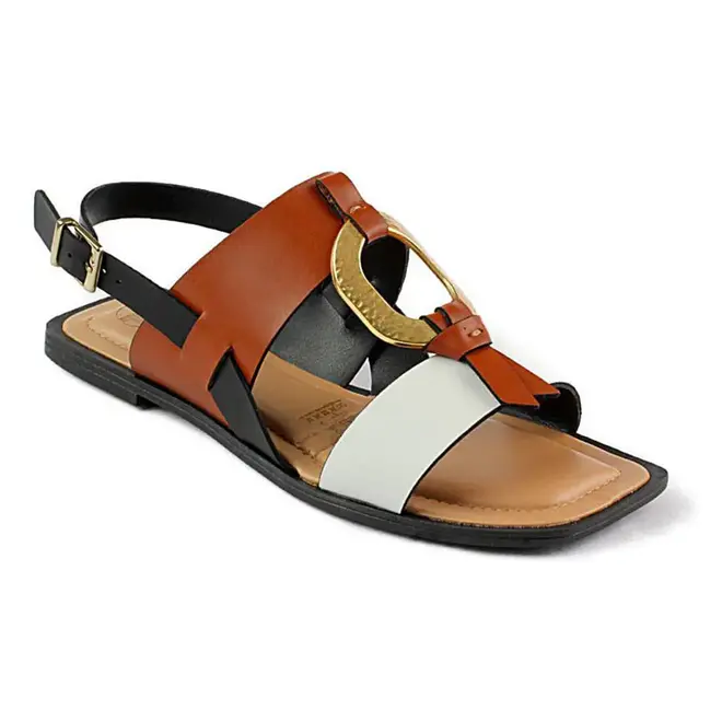 Sandália Tanara Flat Marrom e Branco Feminino