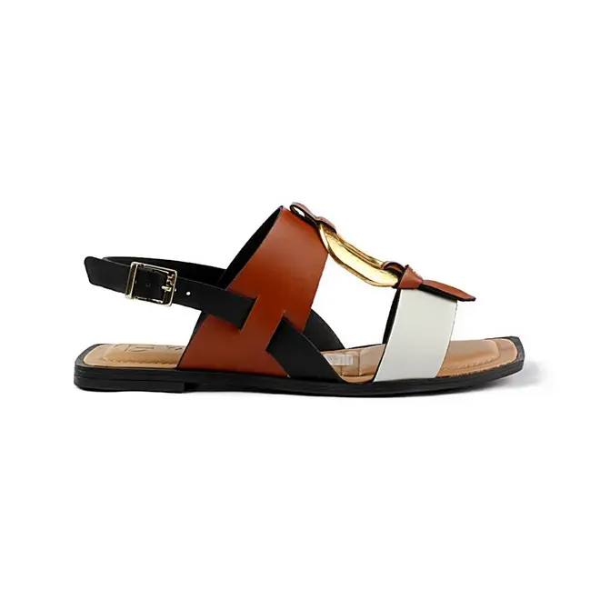 Sandália Tanara Flat Marrom e Branco Feminino