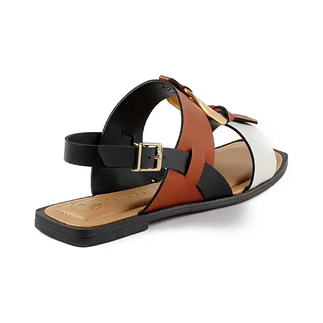 Sandália Tanara Flat Marrom e Branco Feminino