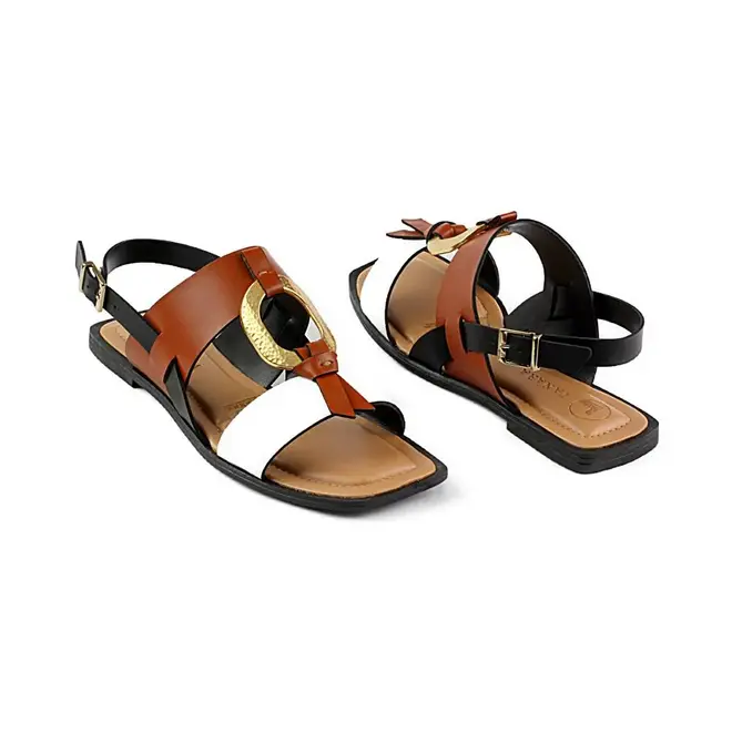 Sandália Tanara Flat Marrom e Branco Feminino