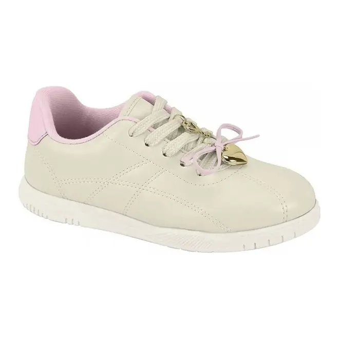 Tênis Molekinha Branco Off e Rosa Menina