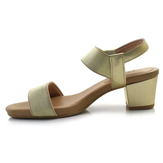 Sandália de Couro e Salto Baixo Usaflex Dourado Y8204