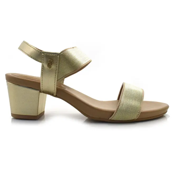 Sandália de Couro e Salto Baixo Usaflex Dourado Y8204