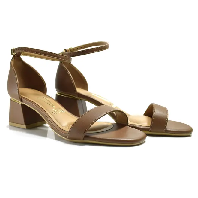 Sandália Feminina com Salto Bloco Vizzano Marrom 6428104-7286