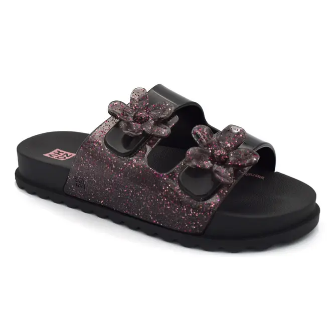 Sandália Flat de Menina Zaxy Partner Flowers Preto 19387