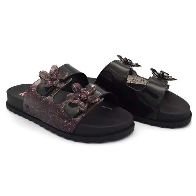 Sandália Flat de Menina Zaxy Partner Flowers Preto 19387