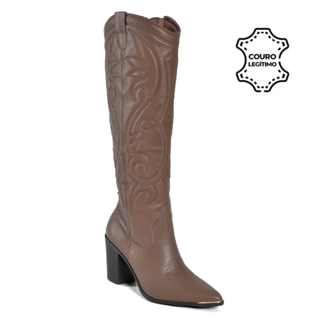Bota de Couro e Cano Alto Via Marte Marrom 079-012-01