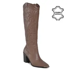 Bota de Couro e Cano Alto Via Marte Marrom 079-012-01