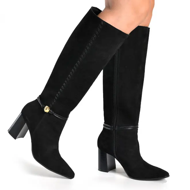 Bota de Cano Alto e Salto Bloco Feminina Via Marte Preto 357-006-01