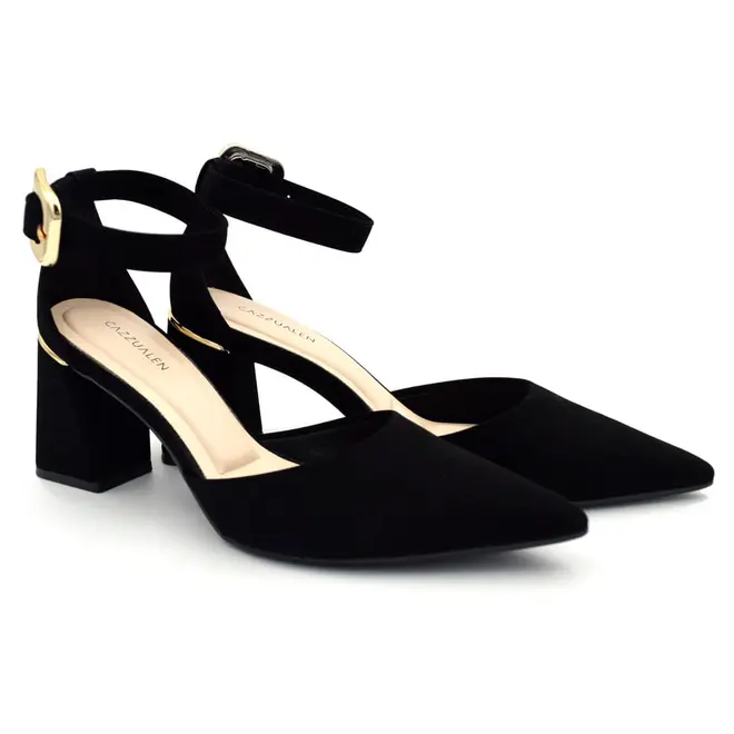 Scarpin de Salto Bloco Feminino Cazzualen Preto T7012-024