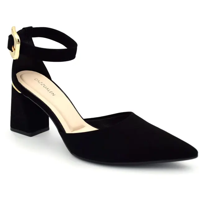 Scarpin de Salto Bloco Feminino Cazzualen Preto T7012-024