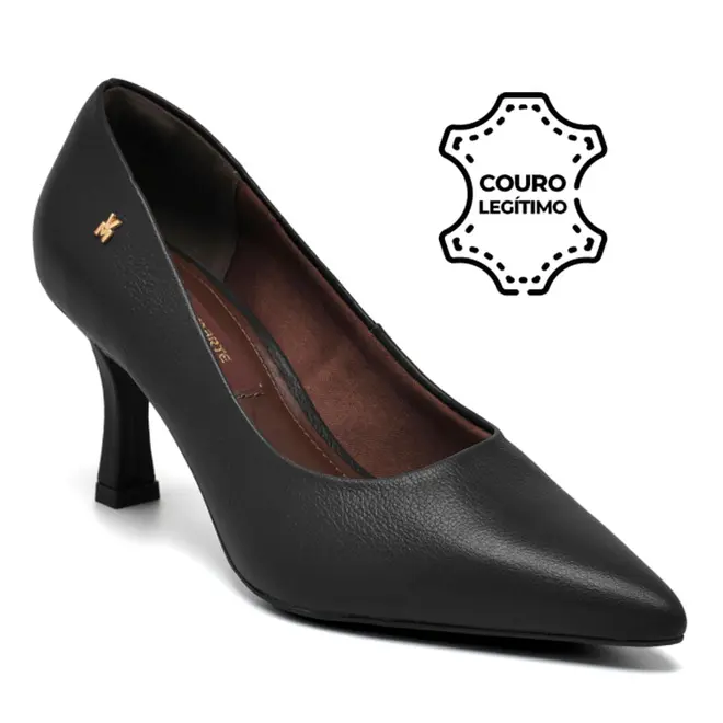 Scarpin de Couro e Salto Feminino Via Marte Preto 350-002-01
