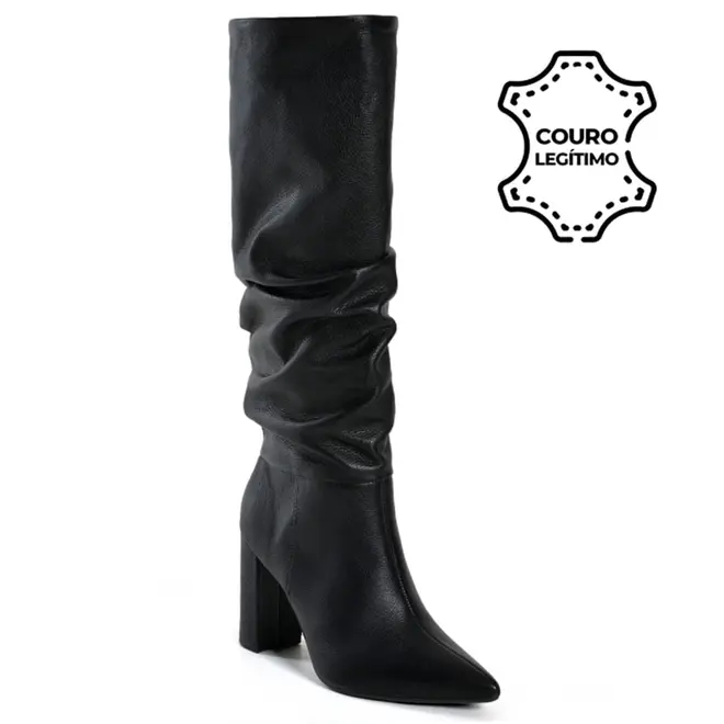 Bota de Couro e Cano Longo Feminina Via Marte Preto 063-023-01