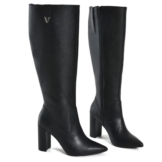 Bota de Couro e Cano Alto Feminina Via Marte Preto 063-021-01