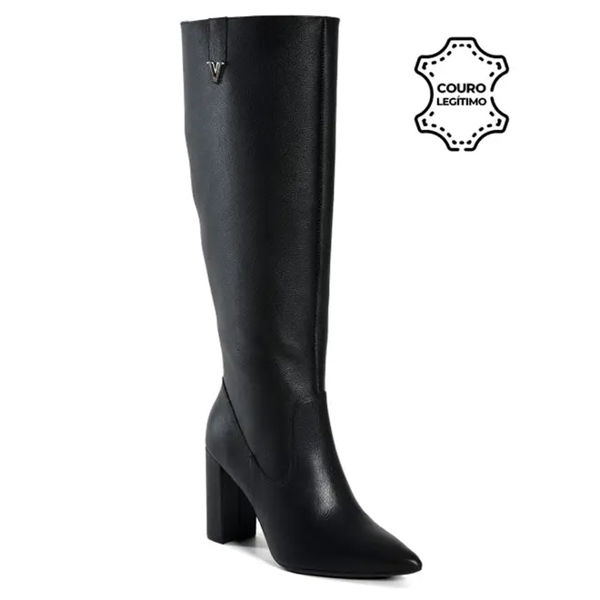 Bota de Couro e Cano Alto Feminina Via Marte Preto 063-021-01