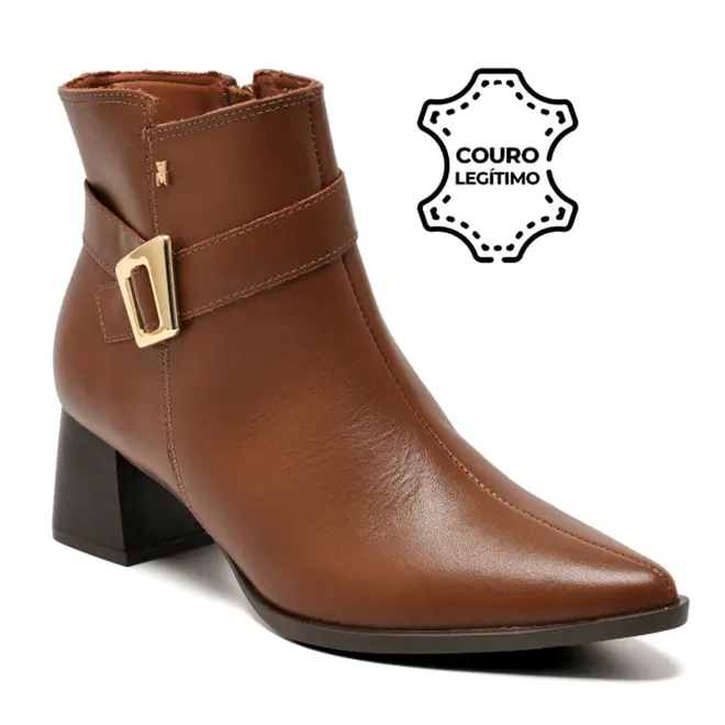 Bota de Couro e Cano Curto Feminina Via Marte Marrom 340-001-01