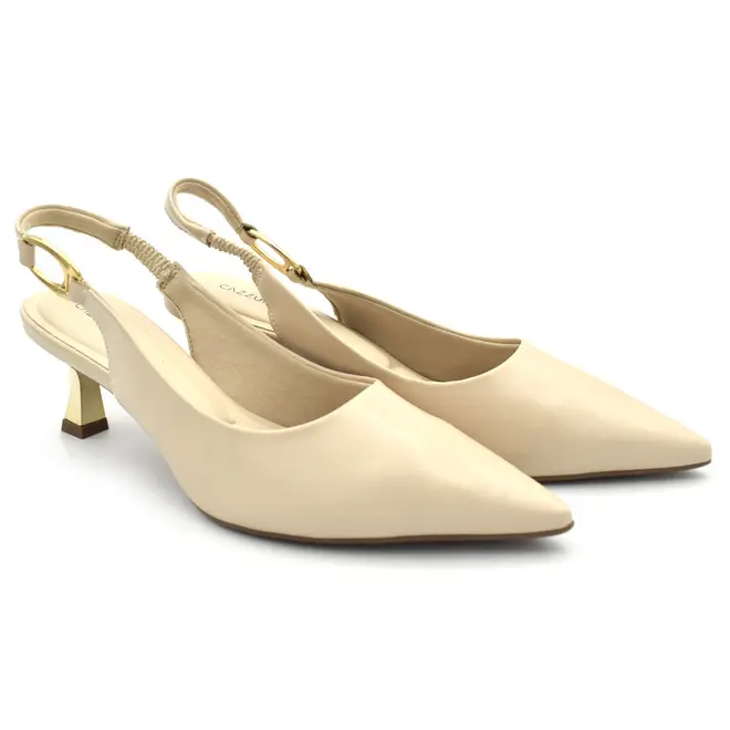 Scarpin Slingback Feminino Cazzualen Creme T3814-393
