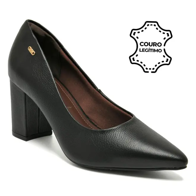 Scarpin de Couro e Salto Bloco Via Marte Preto 349-001-01