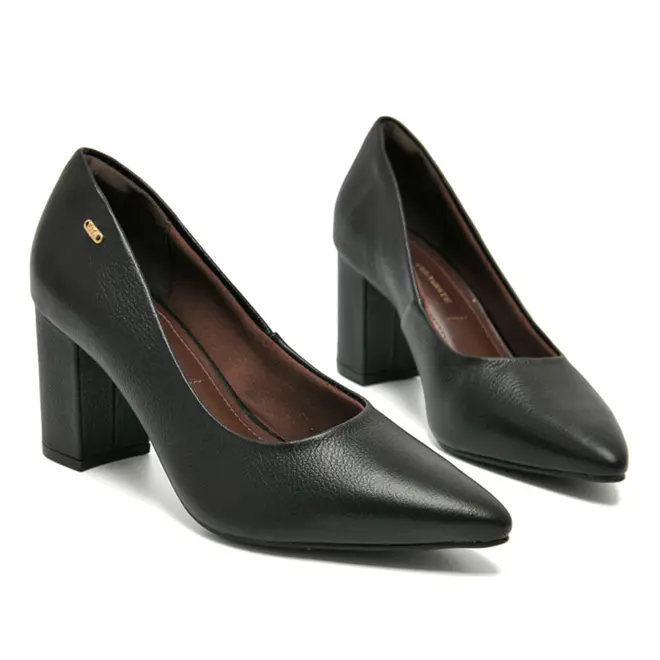 Scarpin de Couro e Salto Bloco Via Marte Preto 349-001-01