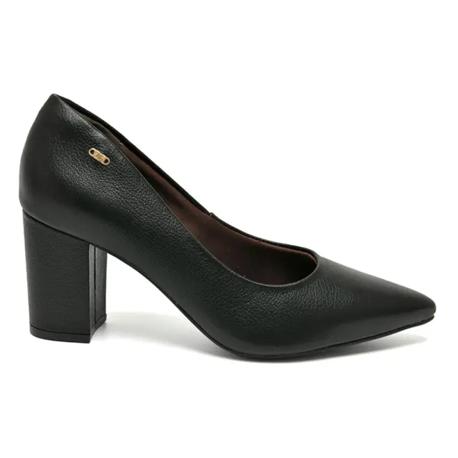 Scarpin de Couro e Salto Bloco Via Marte Preto 349-001-01