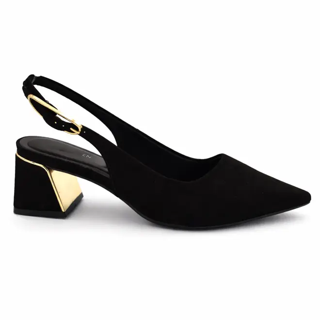 Scarpin Slingback com Salto Bloco Cazzualen Preto T3862-601