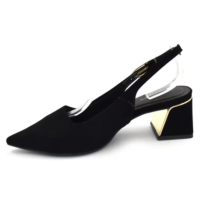 Scarpin Slingback com Salto Bloco Cazzualen Preto T3862-601