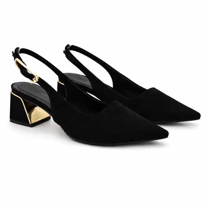 Scarpin Slingback com Salto Bloco Cazzualen Preto T3862-601
