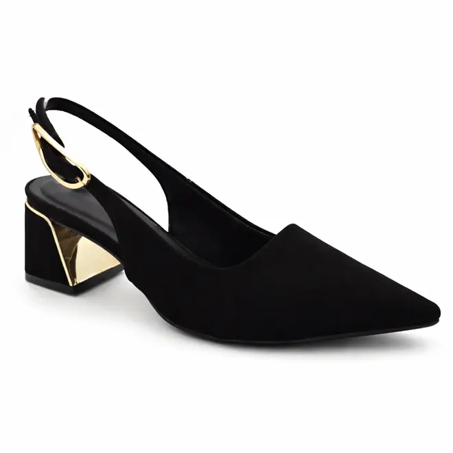 Scarpin Slingback com Salto Bloco Cazzualen Preto T3862-601