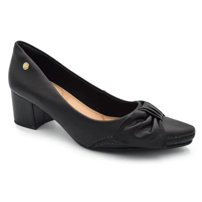 Scarpin de Couro e Salto Bloco Total Comfort Ramarim Preto 2662103