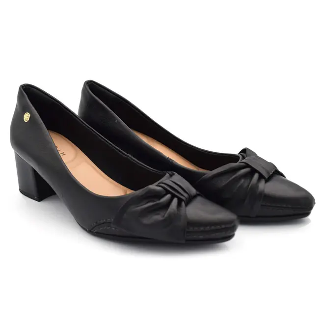 Scarpin de Couro e Salto Bloco Total Comfort Ramarim Preto 2662103