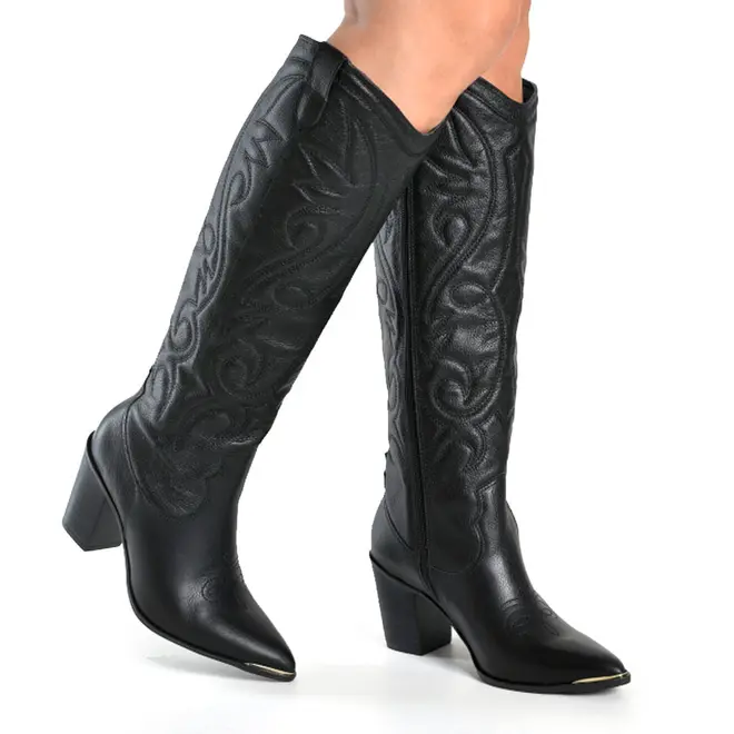 Bota de Couro e Cano Alto Via Marte Preto 079-012-01