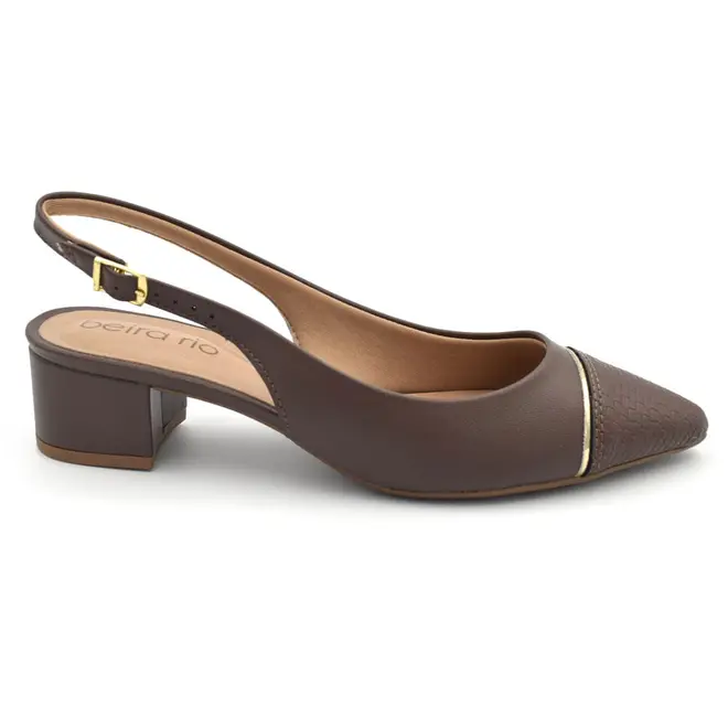 Scarpin Slingback com Salto Bloco Beira Rio Marrom 4182.237.31081