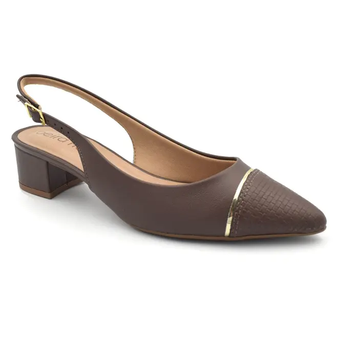 Scarpin Slingback com Salto Bloco Beira Rio Marrom 4182.237.31081
