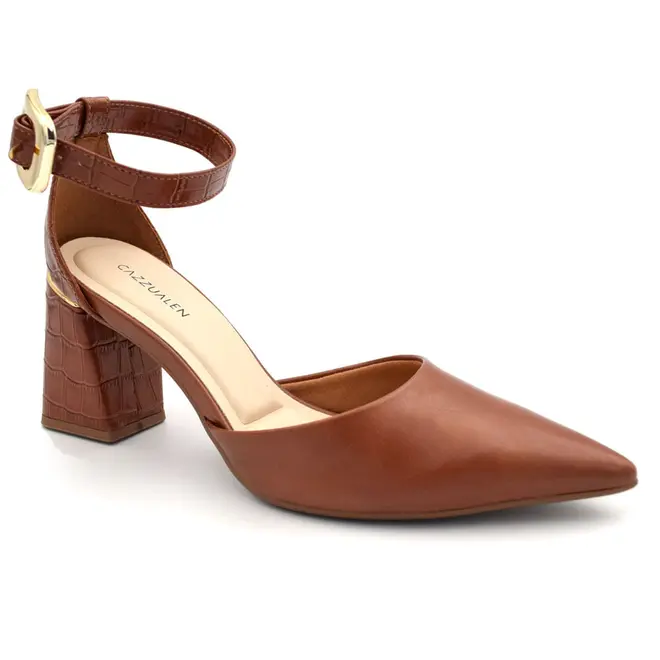 Scarpin de Salto Bloco Feminino Cazzualen Marrom T7012-024