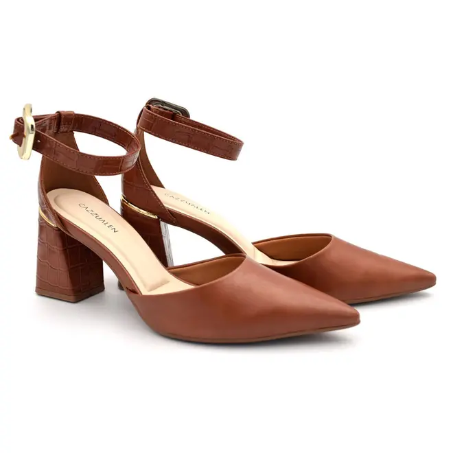 Scarpin de Salto Bloco Feminino Cazzualen Marrom T7012-024