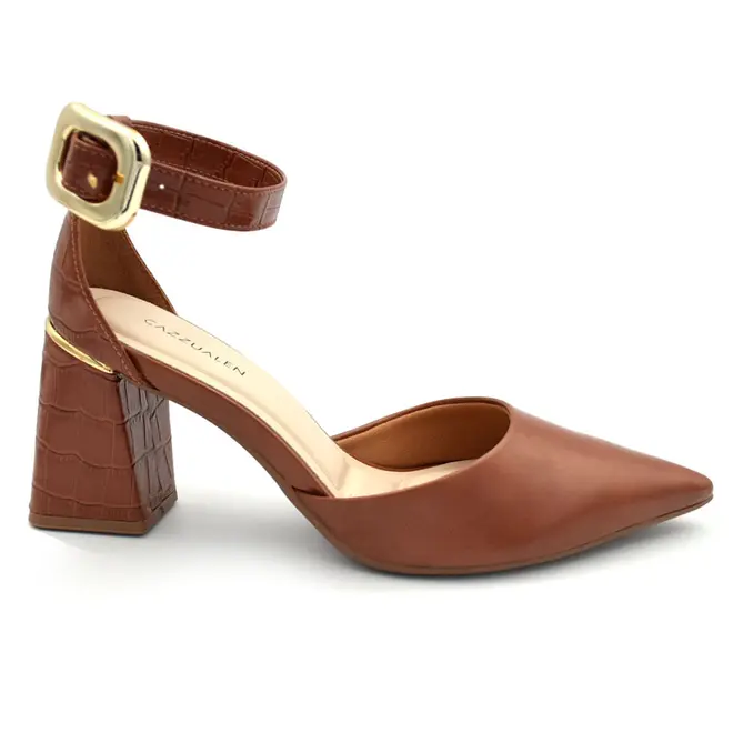 Scarpin de Salto Bloco Feminino Cazzualen Marrom T7012-024