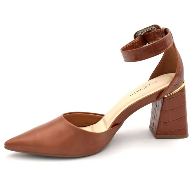 Scarpin de Salto Bloco Feminino Cazzualen Marrom T7012-024