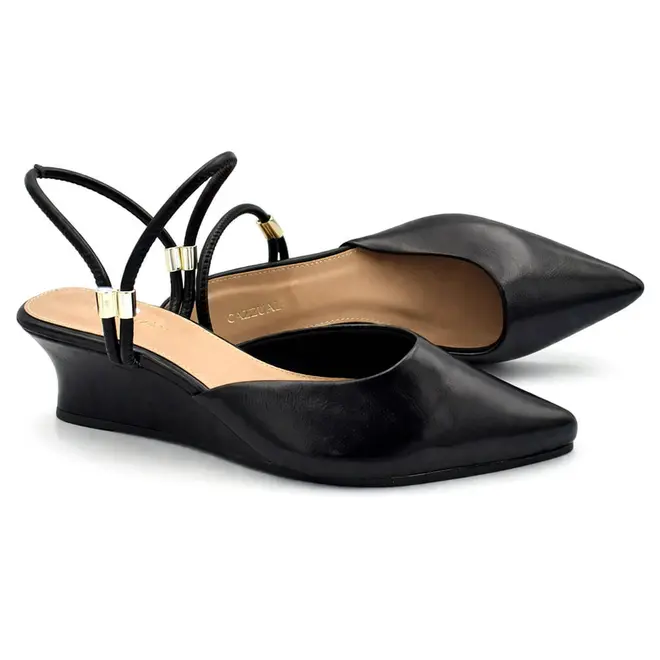Scarpin Anabela Slingback Cazzualen Preto 33.1148