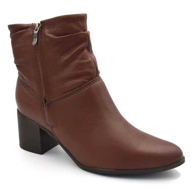 Bota Cano Curto de Couro e Salto Bloco Bottero Marrom 346907
