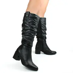 Bota Slouchy de Couro e Cano Alto Bottero Preto 346920