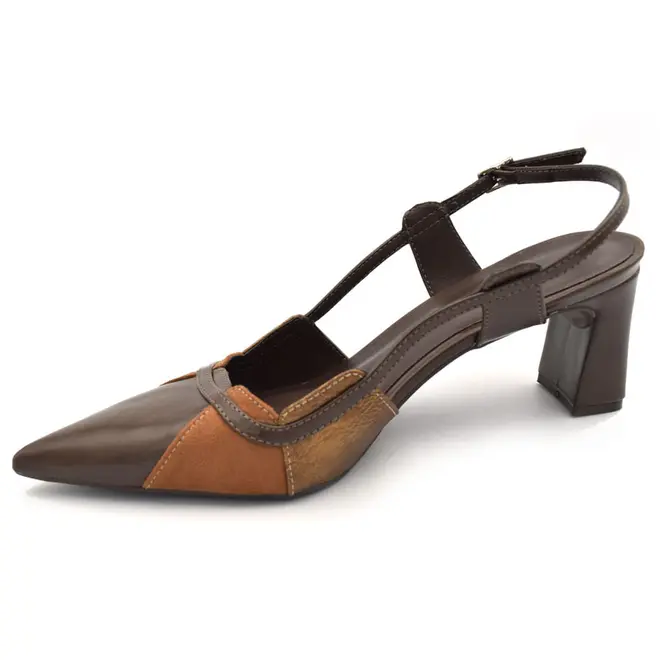 Scarpin Slingback de Salto Bloco Cazzualen Marrom 1079.9795