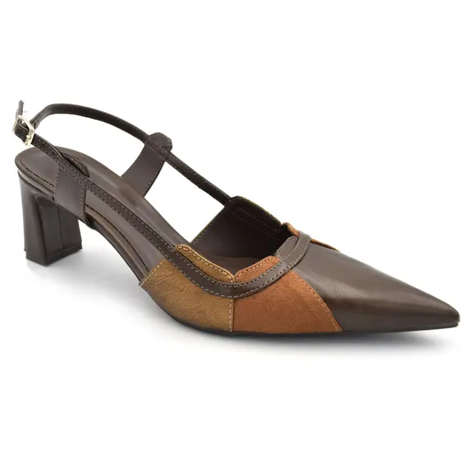 Scarpin Slingback de Salto Bloco Cazzualen Marrom 1079.9795