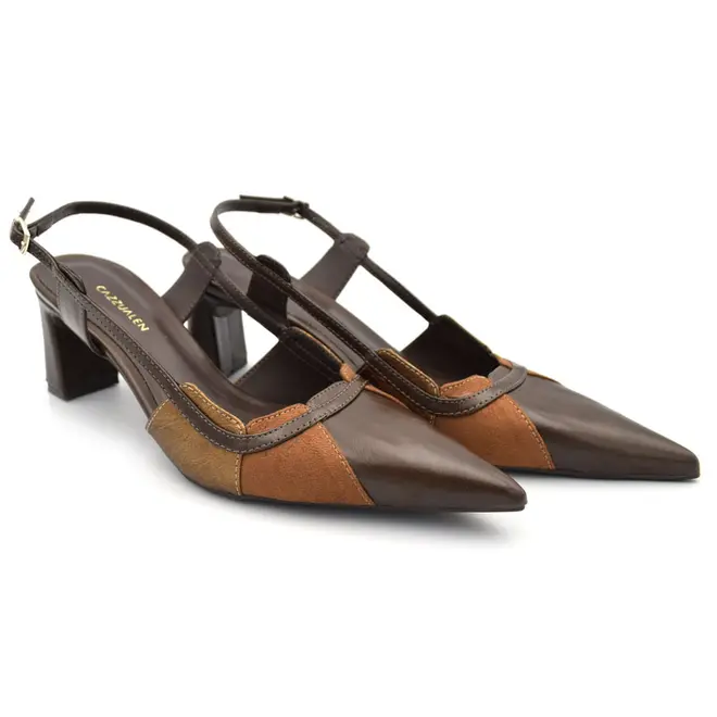 Scarpin Slingback de Salto Bloco Cazzualen Marrom 1079.9795